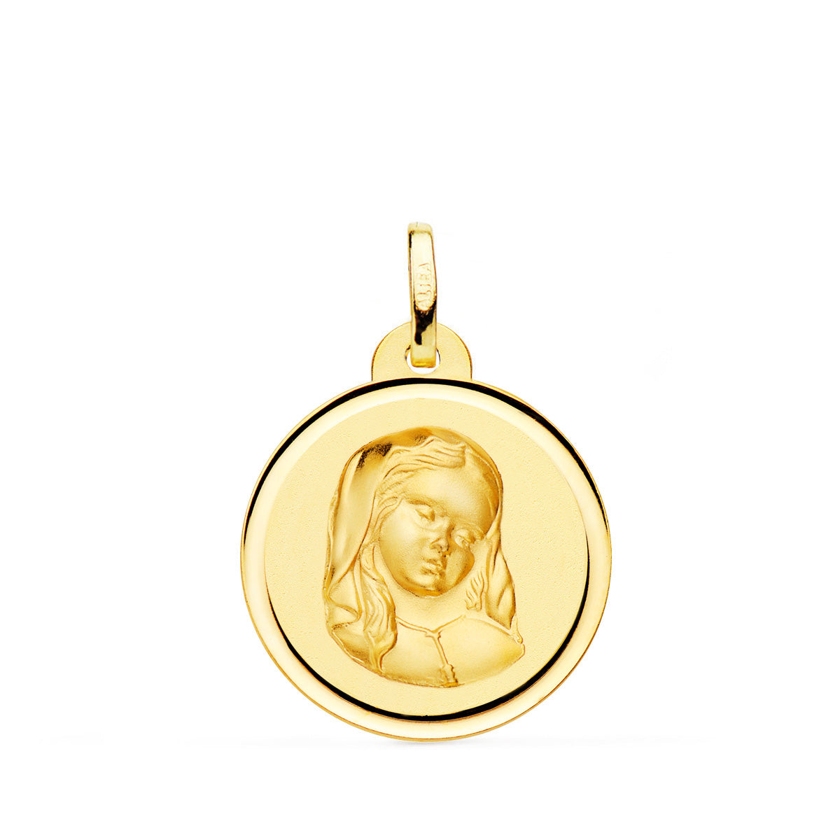 18K Yellow Gold Medal Virgin Girl Praying Bezel 20 mm