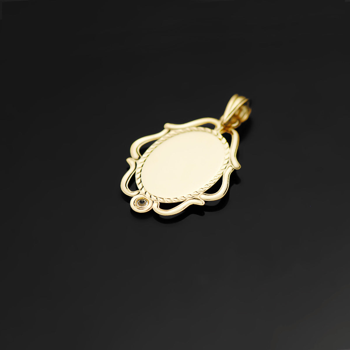 18K Medal Virgin Girl Openwork Frame Shine With Cubic Zirconia 24x17 mm