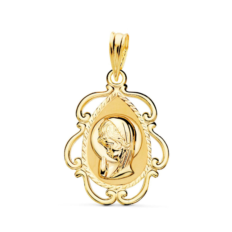18K Virgin Girl Medal Openwork Frame In Shine. 22 X 16 Mm