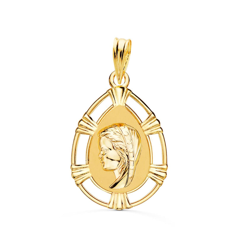 18K Medalla Virgen Niña Lagrima 23x15 mm