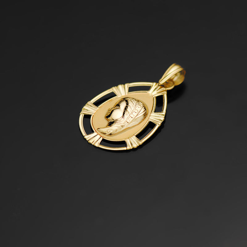 18K Medalla Virgen Niña Lagrima 23x15 mm