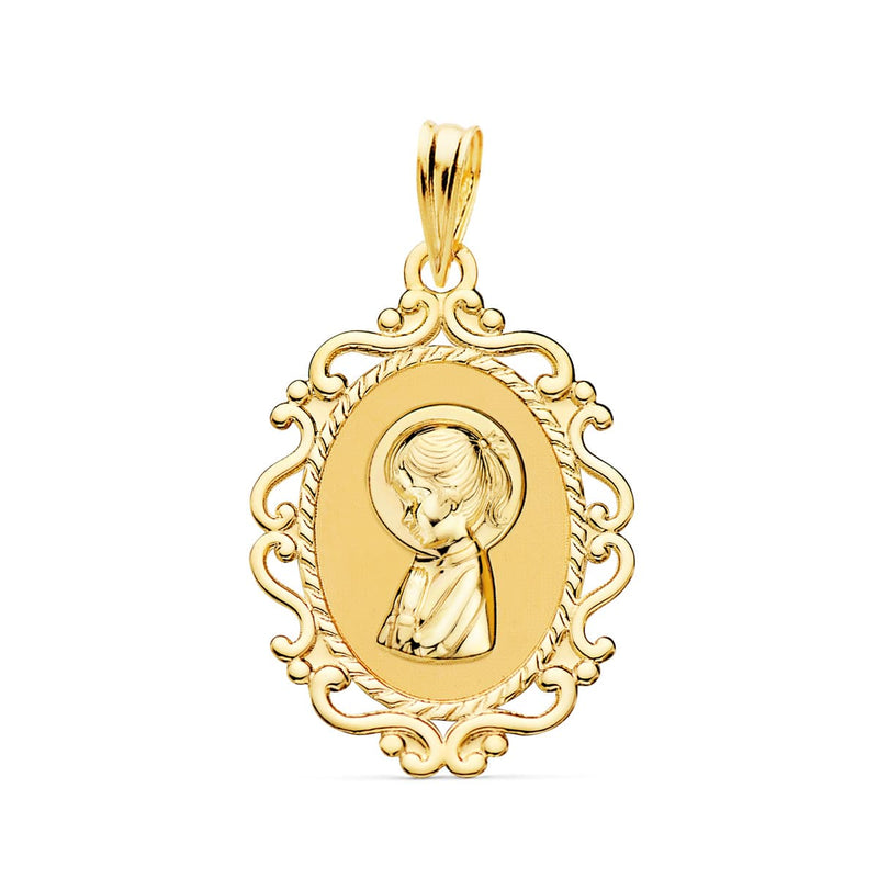 Médaille Vierge Fille 18K Profil Ajouré Brillant 23x16 mm