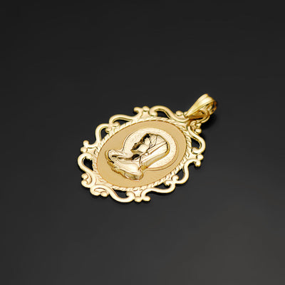 18K Virgin Girl Medal Openwork Shiny Frame. 31 x 21 mm