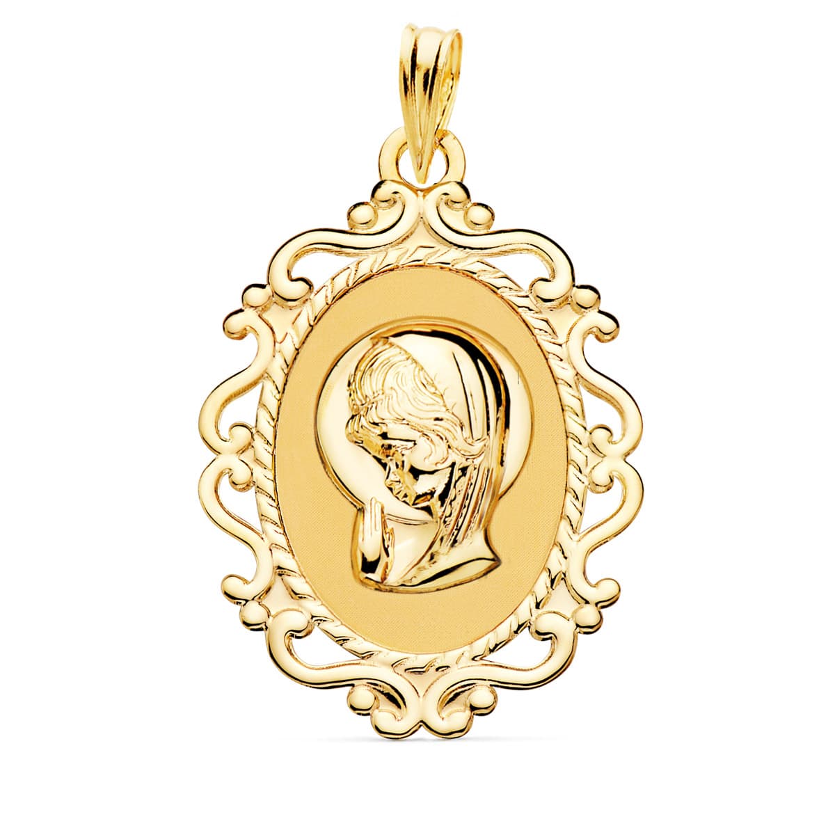 18K Medal Virgin Girl Openwork Frame In Shine 31x21 mm