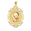 18K Medalla Virgen Niña Cerco Calado En Brillo 31x21 mm