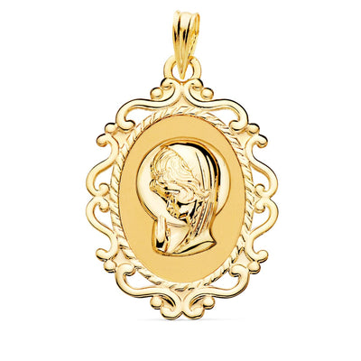 18K Medal Virgin Girl Openwork Frame In Shine 31x21 mm