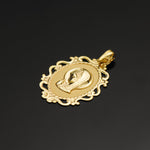 18K Medalla Virgen Niña Cerco Calado En Brillo 31x21 mm
