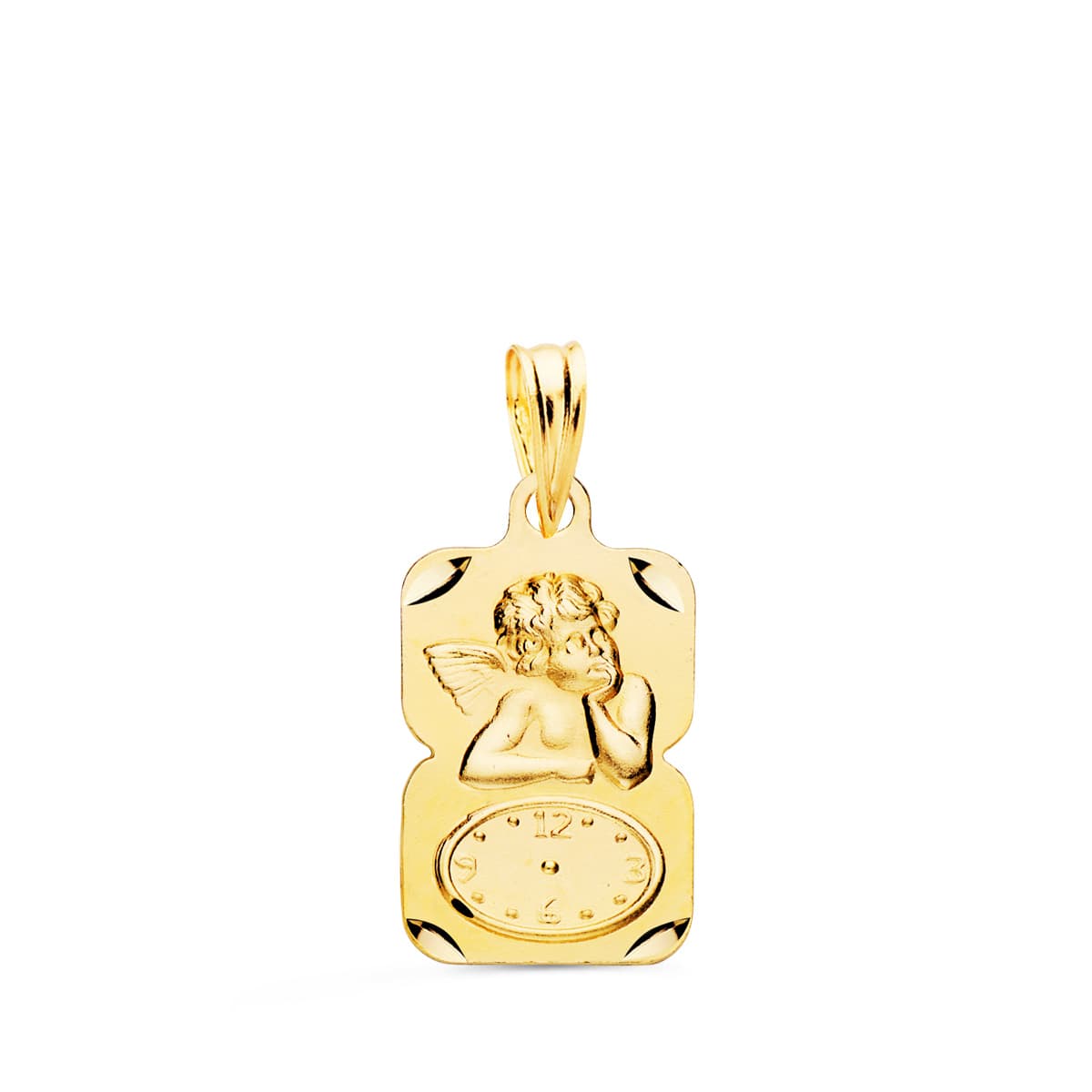 18K Rectangular Medallion Naughty Little Angel with Carved Watch 19X11 Mm