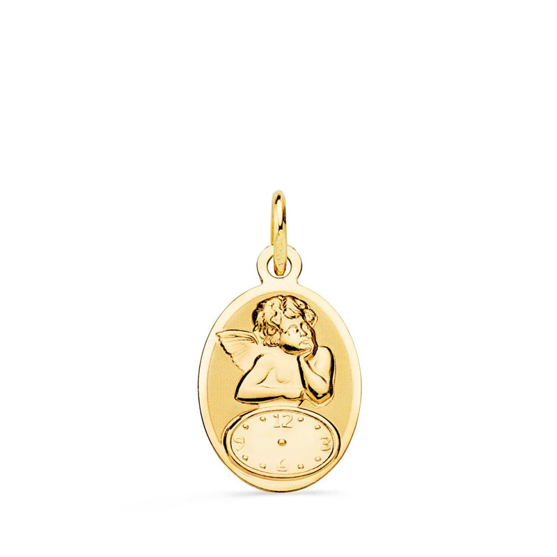 18K Oval Angelito Burlon Medal with Watch, Glossy and Matte, 19x12 mm