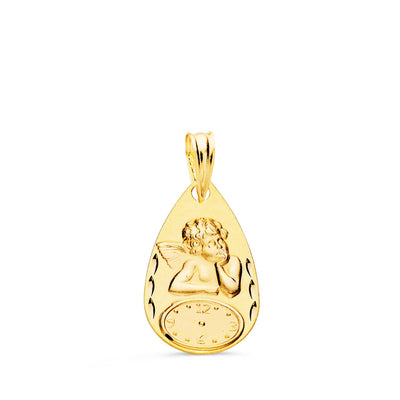 18K Medalla Gota Angelito Burlon Con Reloj Tallada 19x11 mm
