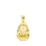 18K Drop Child of the Hour Medal with Clock Carved 19x11 mm