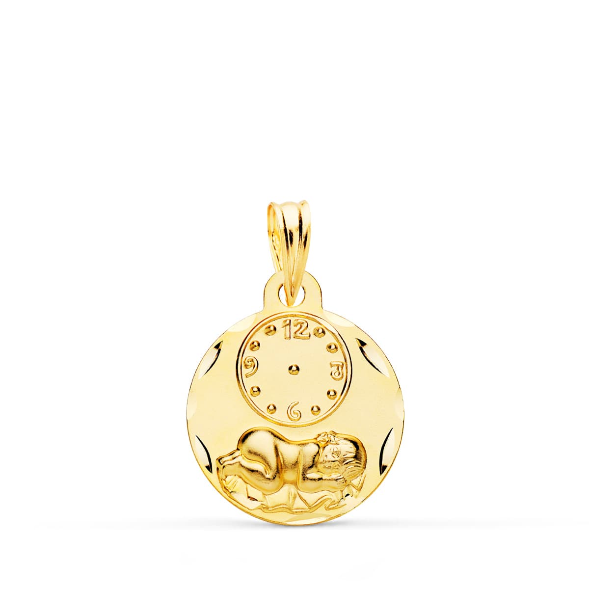 18K Runde Medaille Junge der Stunde mit geschnitzter Uhr 15 mm