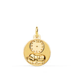 18K Round Medal Child of the Hour with Clock Glossy and Matte 15 mm
