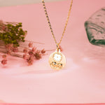 18K Round Medal Child of the Hour with Clock Glossy and Matte 15 mm
