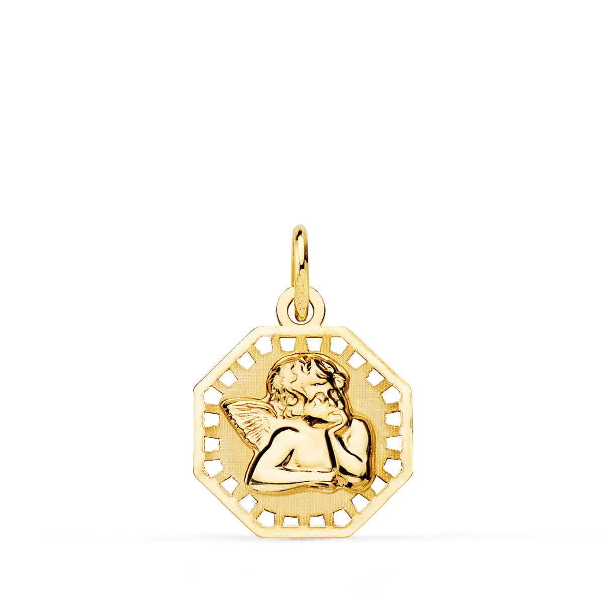 18K Octagonal Medal Little Angel Burlon Shine and Matte 14x14 mm