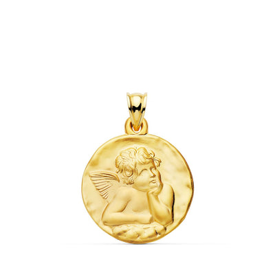 18K Yellow Gold Round Medal with Matt Burlon Angel 24 mm