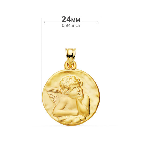 Médaille Or Jaune 18 Carats Ronde Teintée Burlon Angel 24 mm