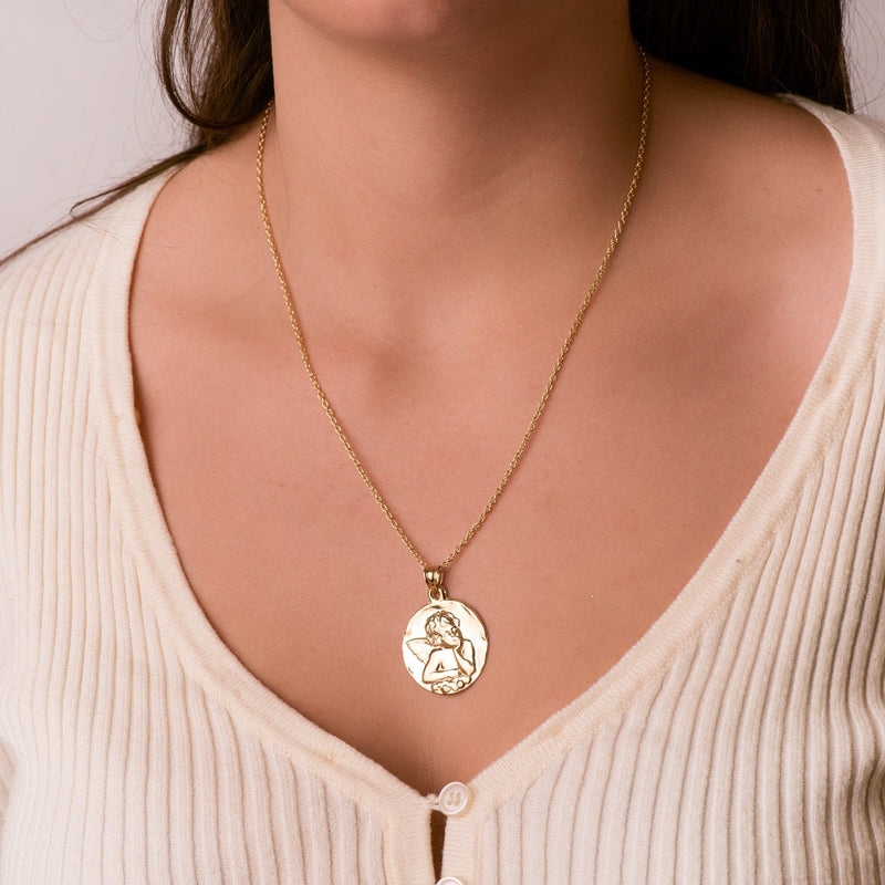 18K Medalla Angel Burlon Brillo 28 mm