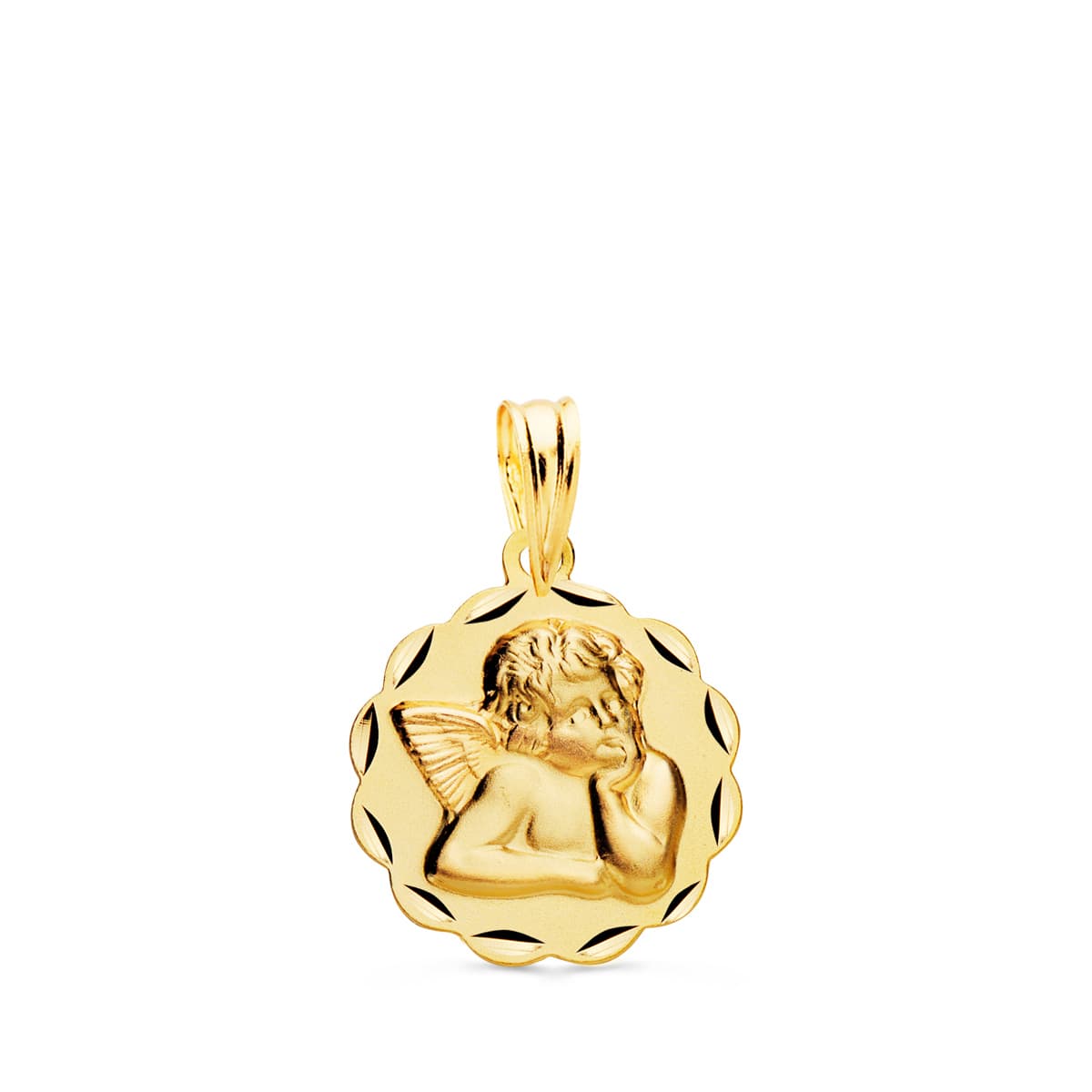 18K Medalla Angelito Burlon Arcos Tallada 14 mm