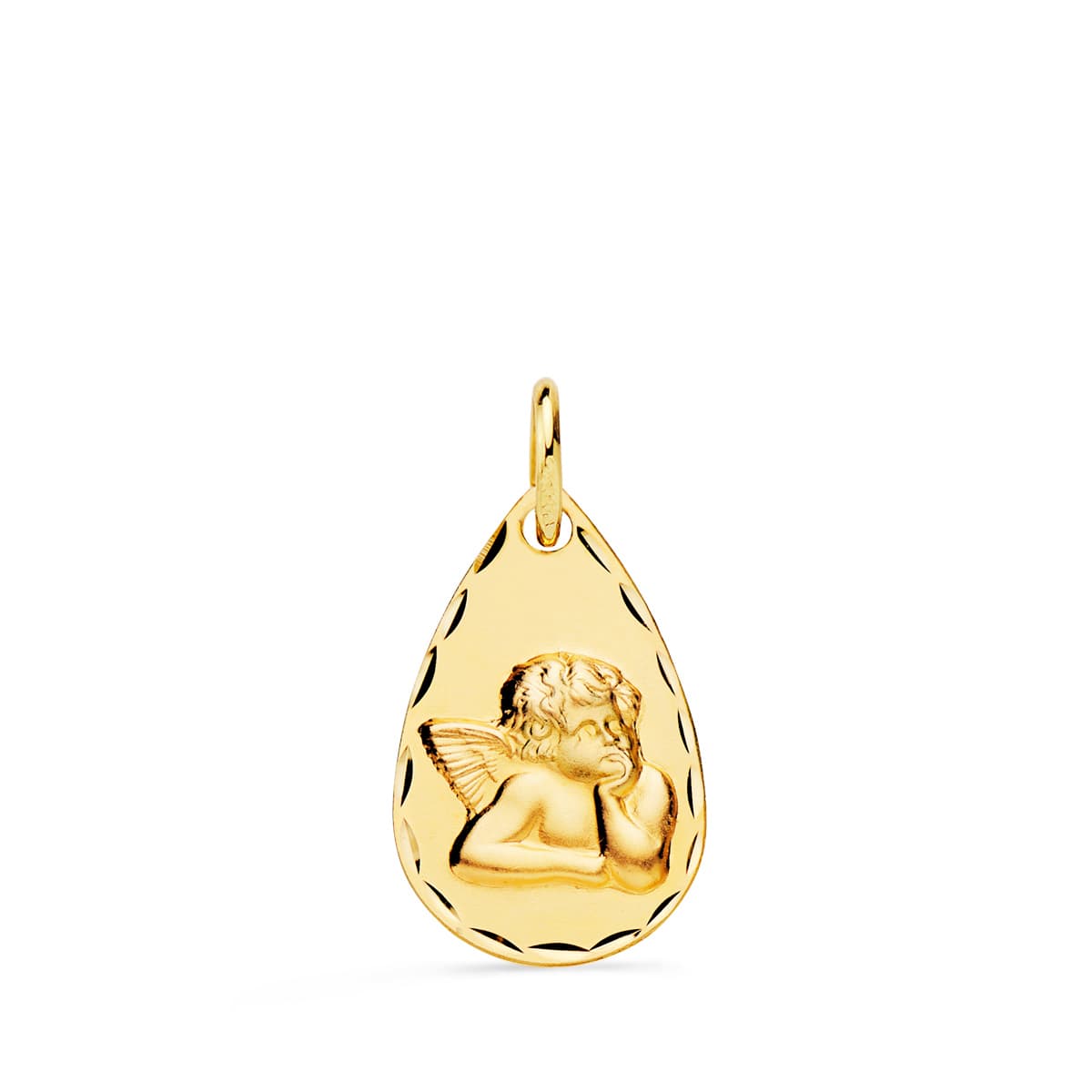 18K Medal Drop Little Angel Burlon Carved 19x11 mm