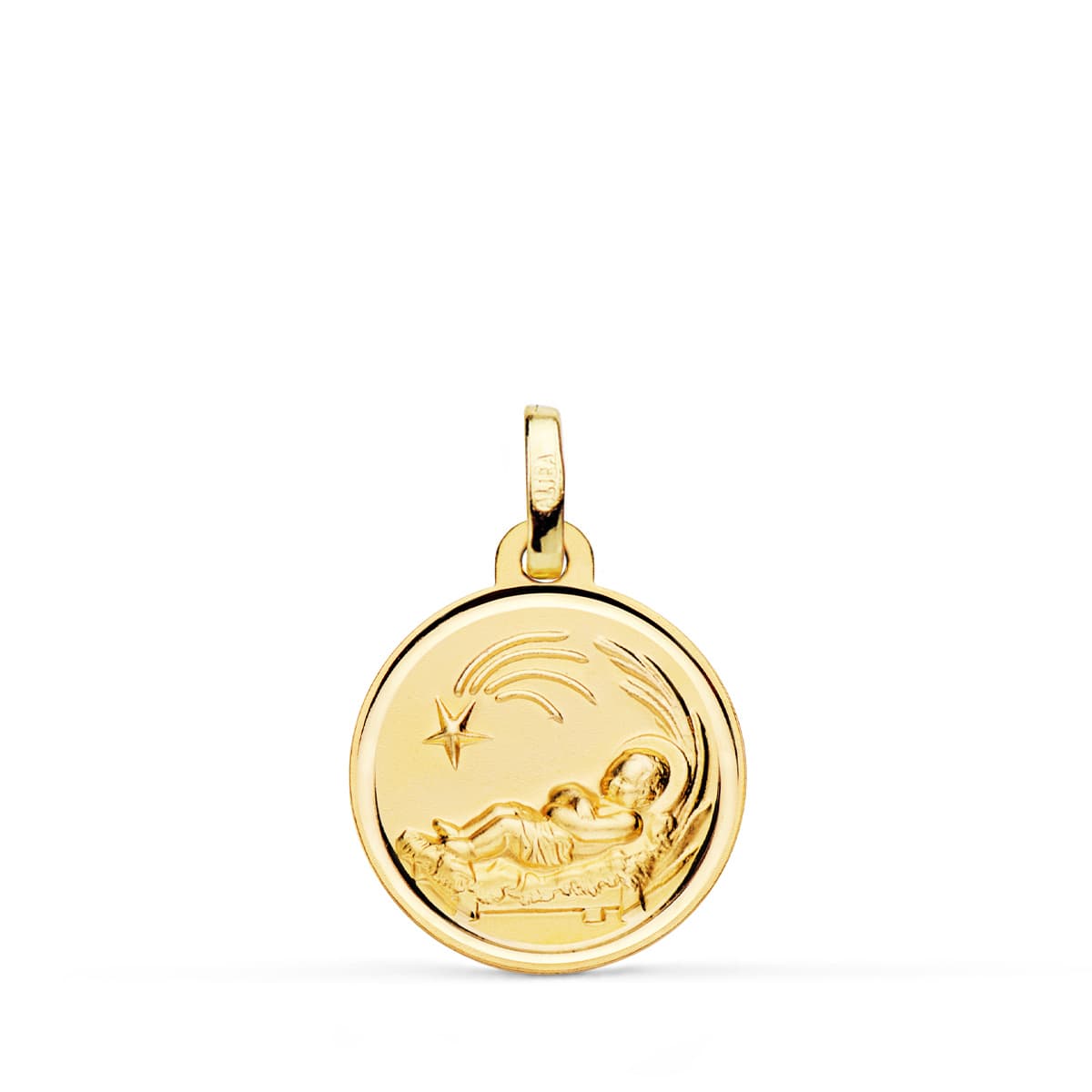 Médaille 18K Or Jaune Enfant De La Crèche Biseau 16 mm