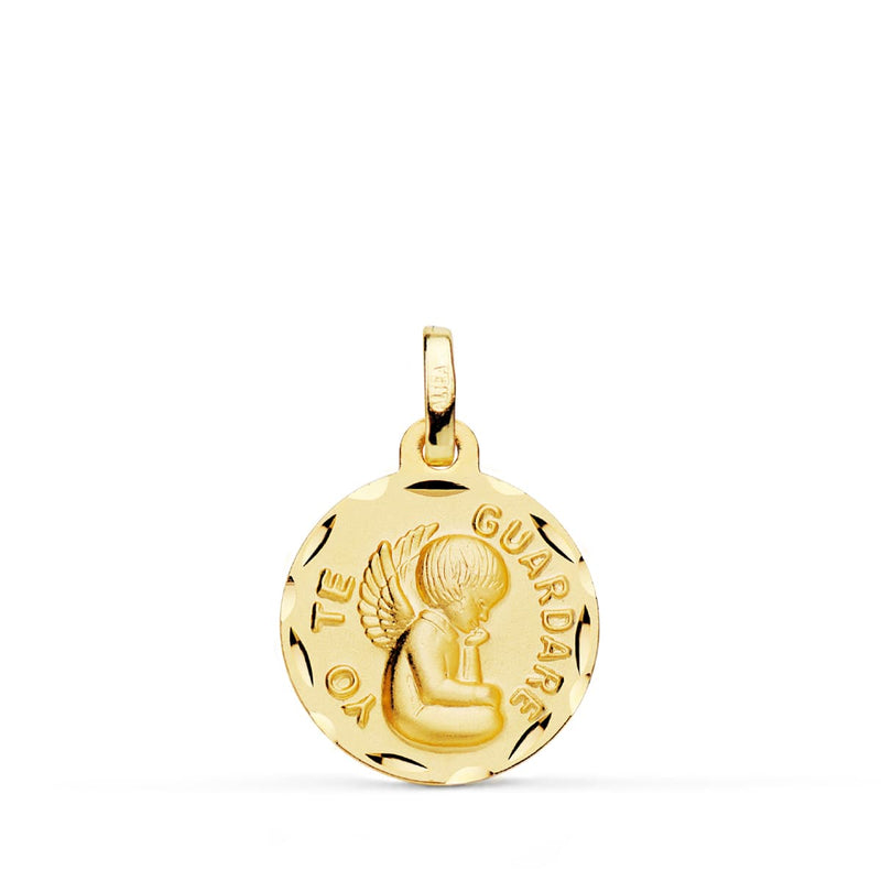 Médaille Ange Sculpté 18K "Je Te Garderai" 16 mm