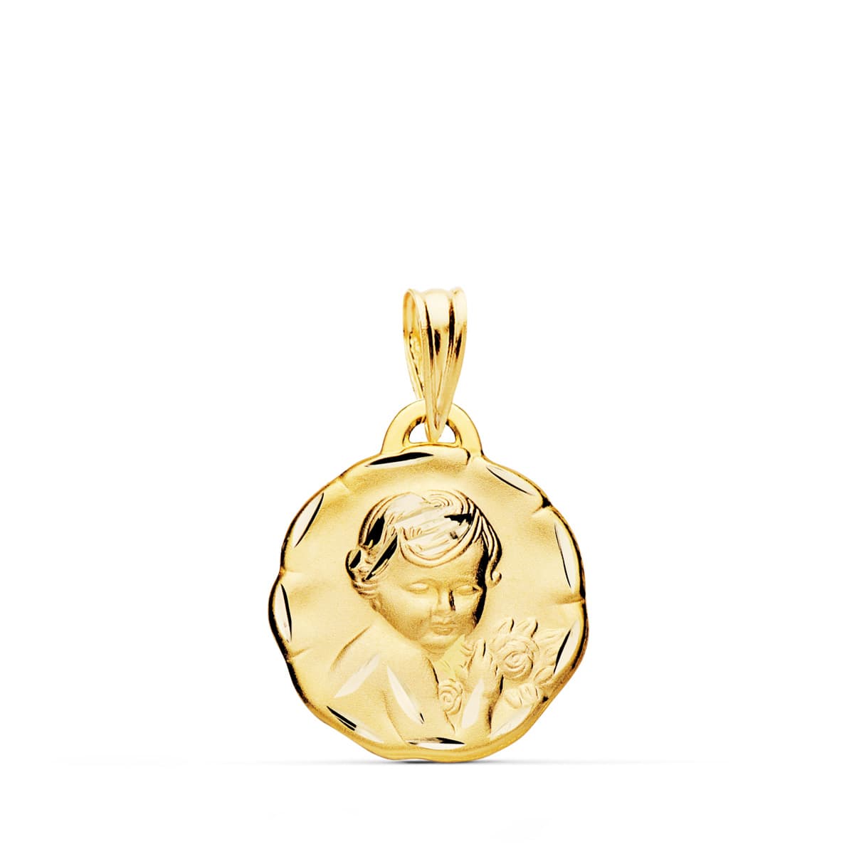 18K Angel Cherub Medal Carved 15 mm