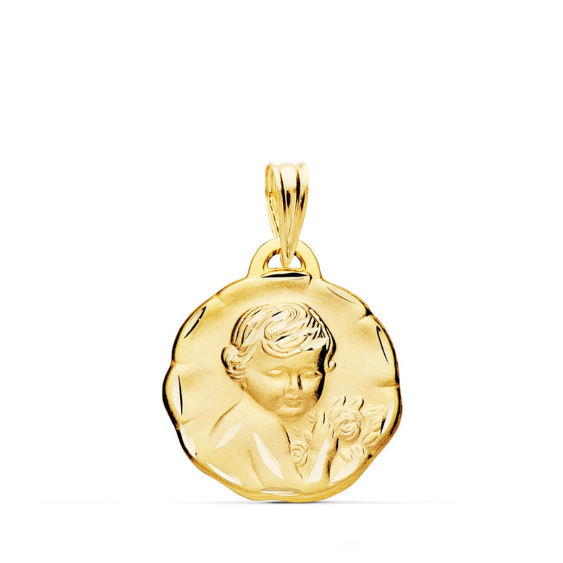 18K Carved Cherub Angel Medal 19 mm