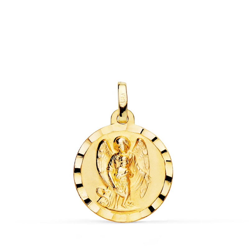 Médaille Ange Gardien Or Jaune 18 Carats Bord Sculpté 18 mm