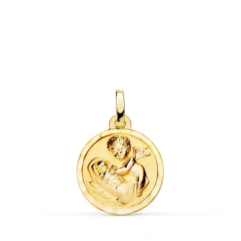 18K Guardian Angel Medal with Child 15 mm Bezel