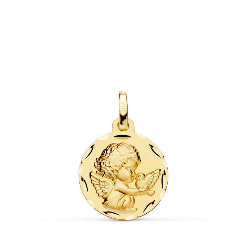18K Burlon Little Angel Medal With Carved Dove 16 mm