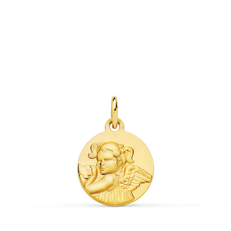 18K Yellow Gold Tinted Unruly Girl Angel Medal 14 mm