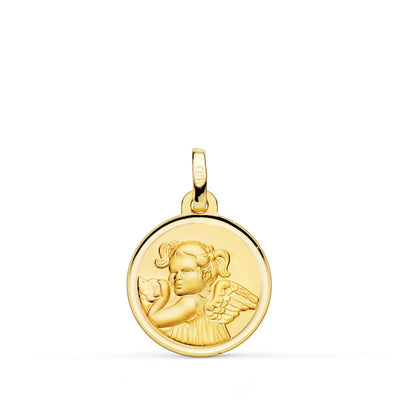 18K Yellow Gold Medal Angel Mischievous Girl Bezel 16 mm