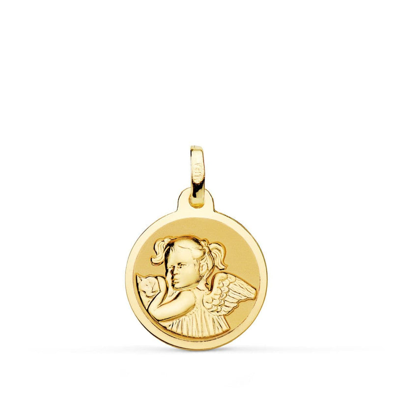 18K Medalla Angel Niña Revoltosa En Brillo 14 mm