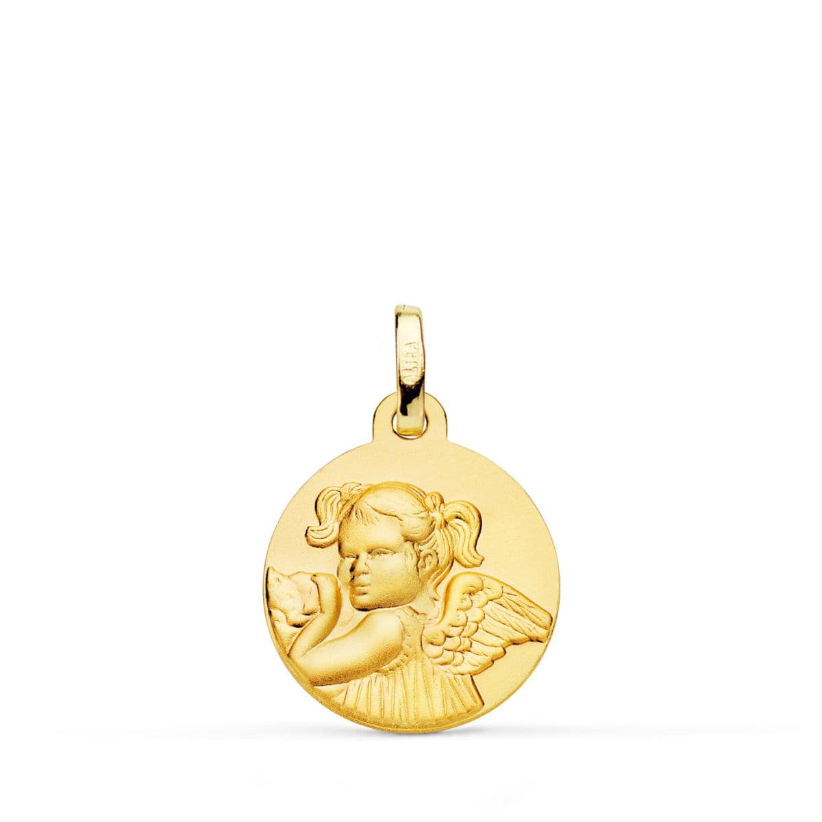 18K Yellow Gold Medal Mischievous Girl Angel Matte 16 mm