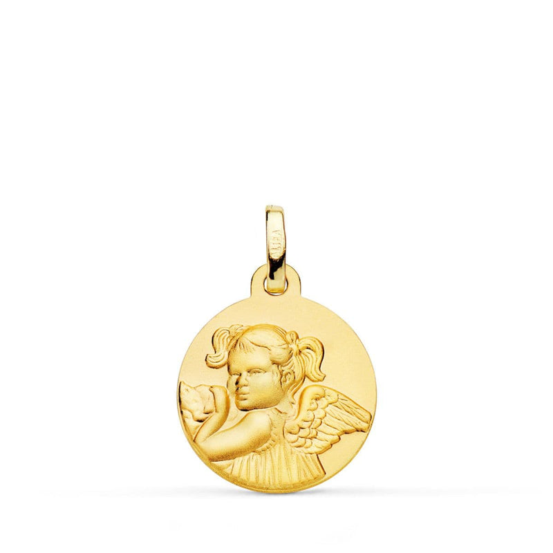 18K Medalla Oro Amarillo Angel Niña Revoltosa Matizada 16 mm