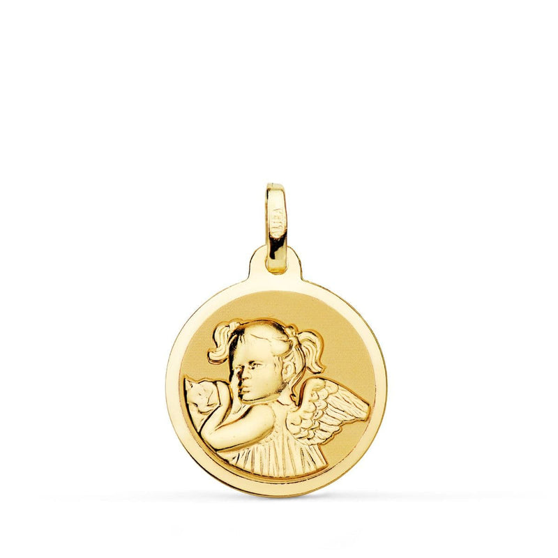 18K Medalla Oro Amarillo Angel Niña Revoltosa Brillo 18 mm