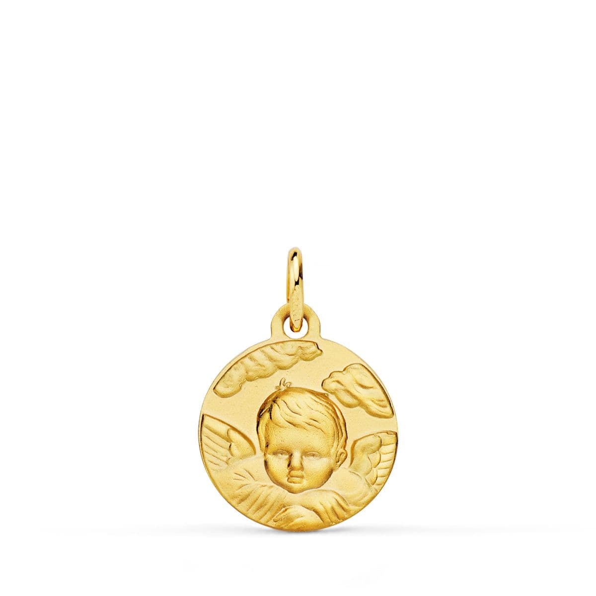 18K Yellow Gold Medal Angel Child in the Cloud Matte. 14 mm