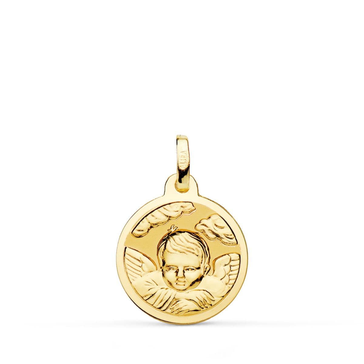 18K Yellow Gold Medal Angel Child In The Cloud Shine 16 mm
