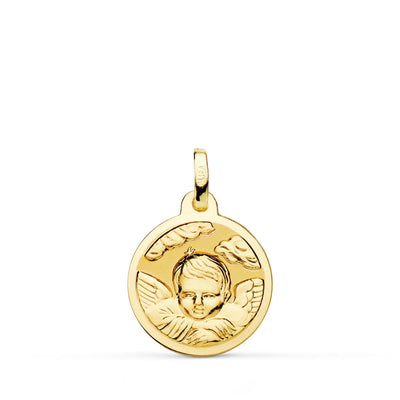 18K Yellow Gold Medal Angel Child On Cloud Shine 16 mm