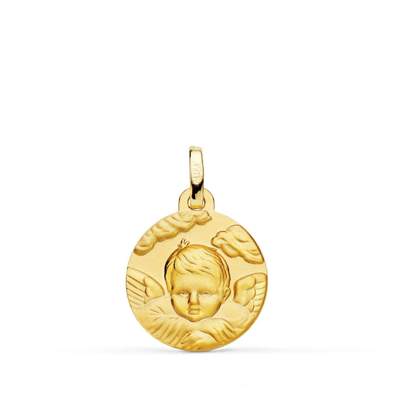 18K Yellow Gold Angel Child Medal in the Nuanced Cloud. 16mm