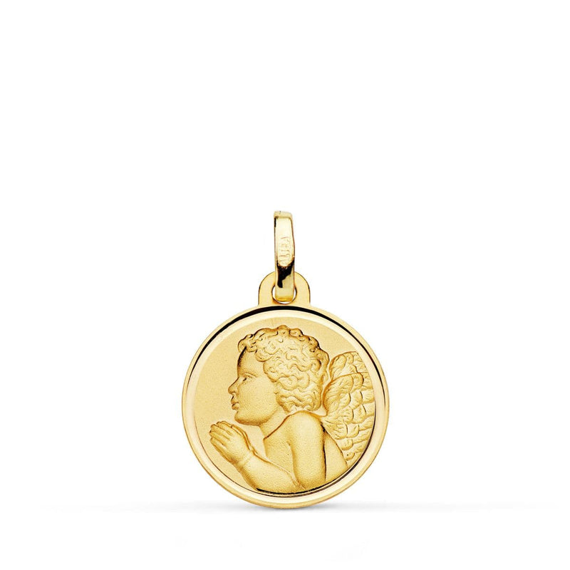 18K Yellow Gold Medal Praying Pious Child Angel Bezel 16 mm
