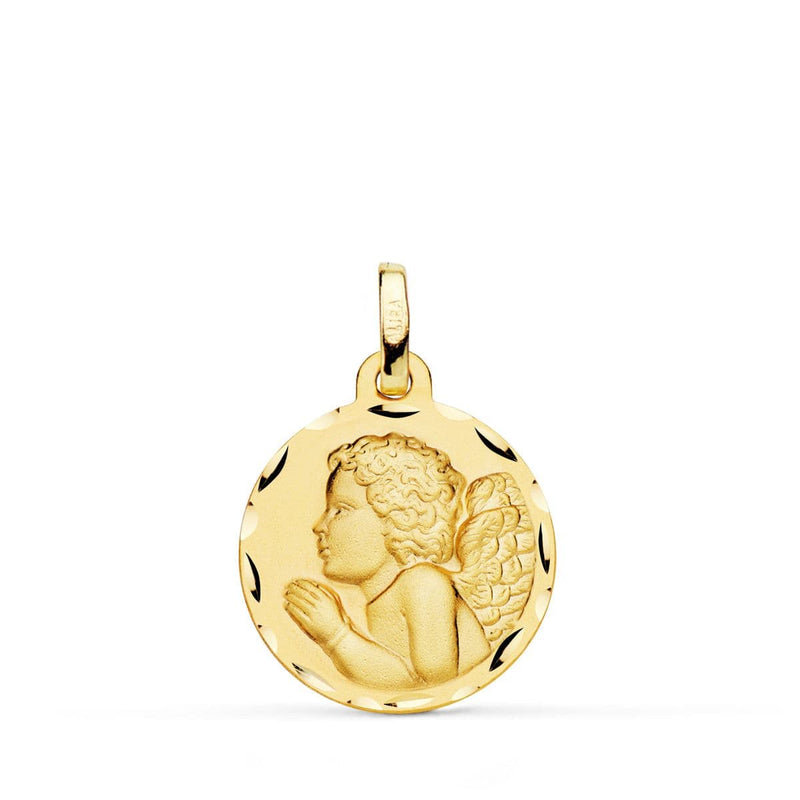 18K Carved Praying Child Angel Medal 18mm