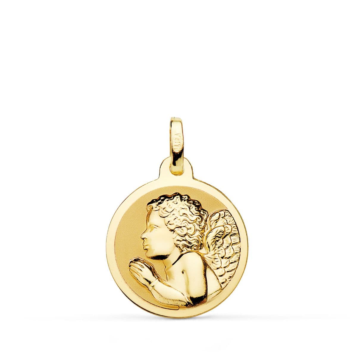 18K Yellow Gold Medal Pious Child Angel Praying Shine 18 mm