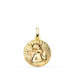 18K Medalla Oro Amarillo Angelito Burlon Estriado En Brillo 14 mm