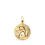 18K Yellow Gold Medal Burlon Striated Shiny Angel 14 mm