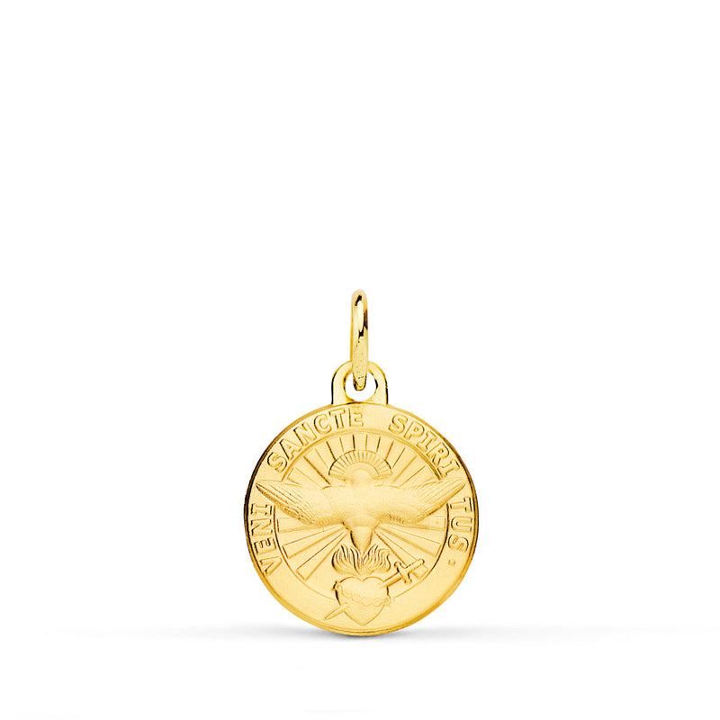 18K Medalla Oro Amarillo Espiritu Santo Latin Matizadda 14 mm