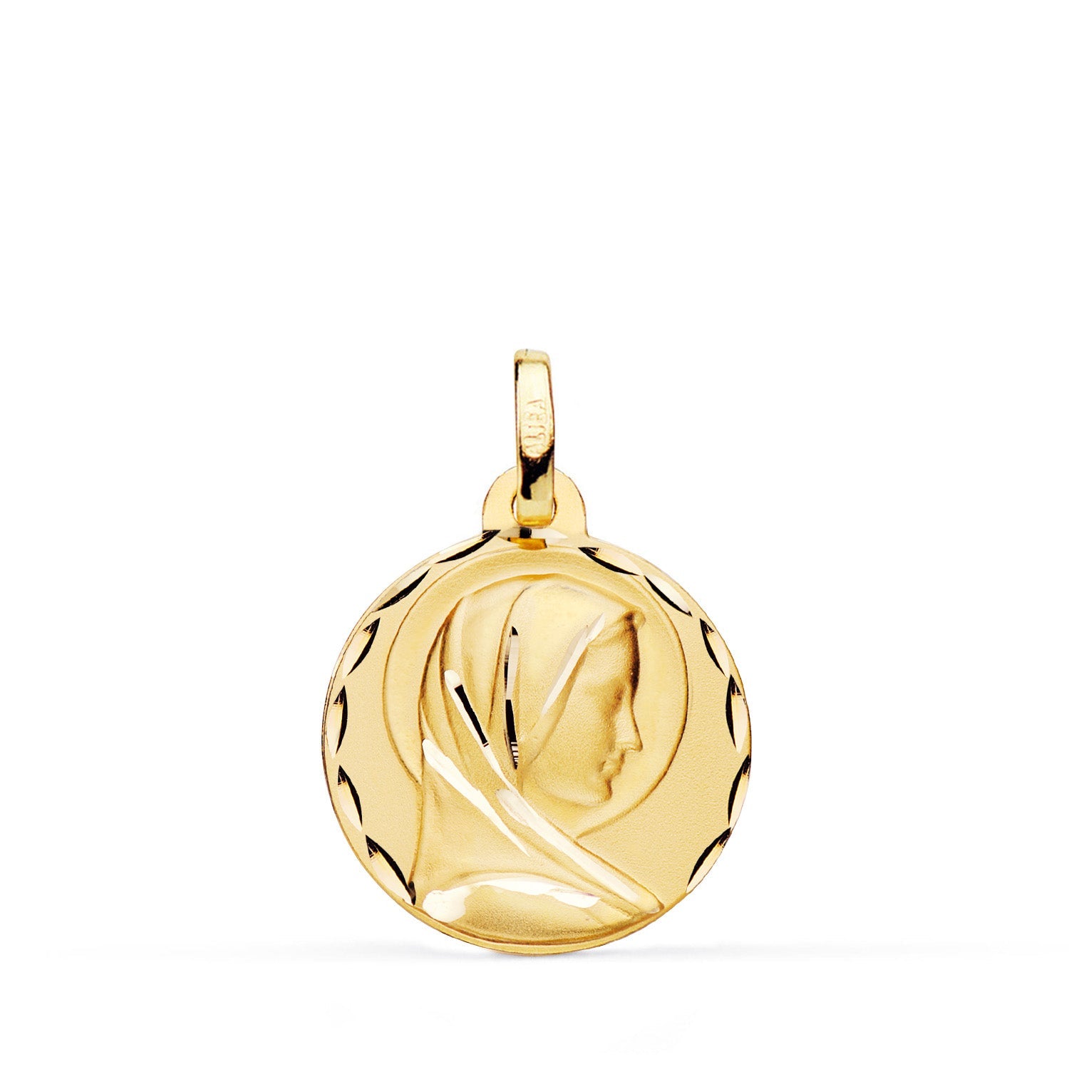 Medaglia in oro giallo 18K Maria Francesa intagliata satinata 18 mm