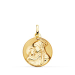 18K Medalla Madre Divina Ternura Brillo Y Mate 18 mm