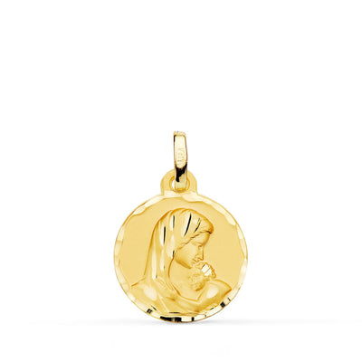 18K Mother's Medal Maternal Love Carved 16 mm
